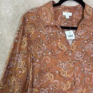 NWT J.JILL Long Sleeve Tunic Top Women's Medium Paisley V-Neck‎ Viscose Relaxed